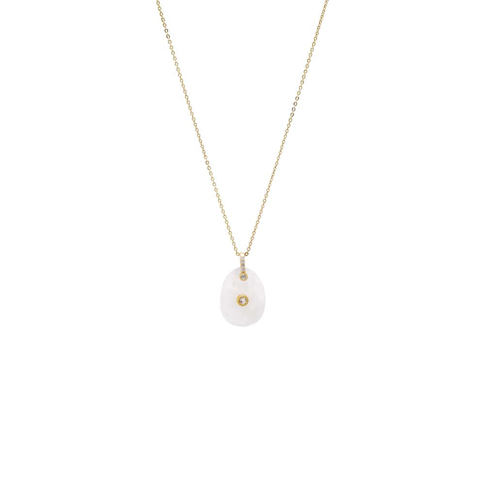 CZ Bezeled Natural Stone Pendant Necklace