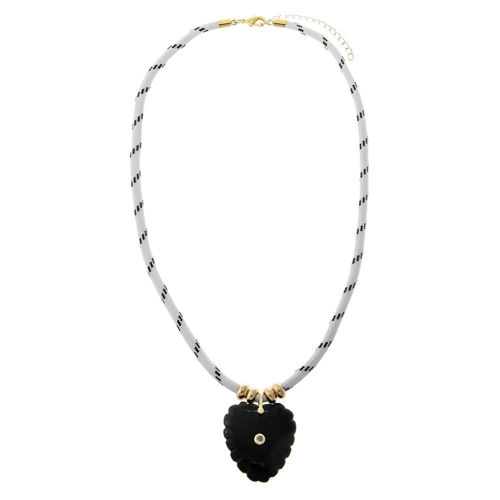 Onyx Heart Natural Stone White Rope Necklace