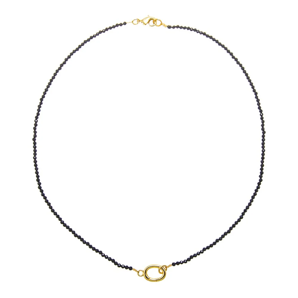 Black Spinel Natural Stone Beaded Chain Clicker Necklace