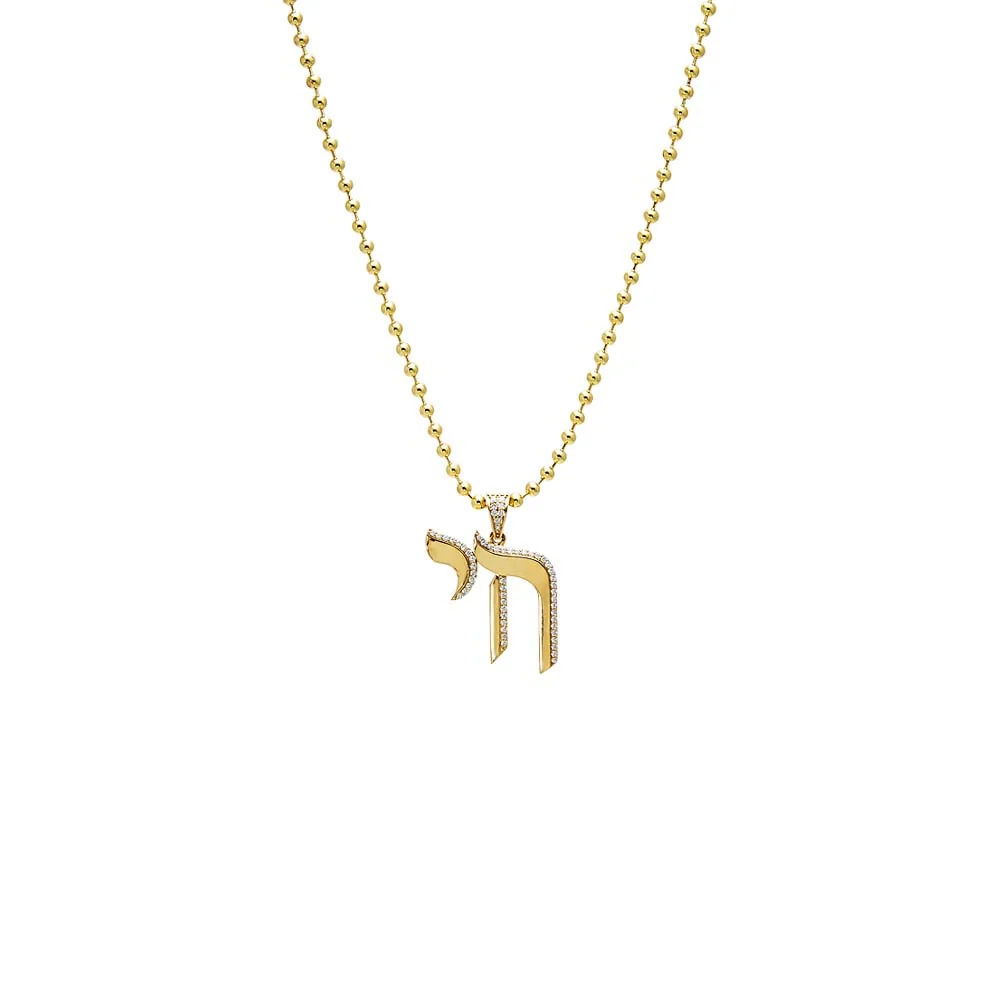 CZ Pave Shape Chai Ball Chain Necklace