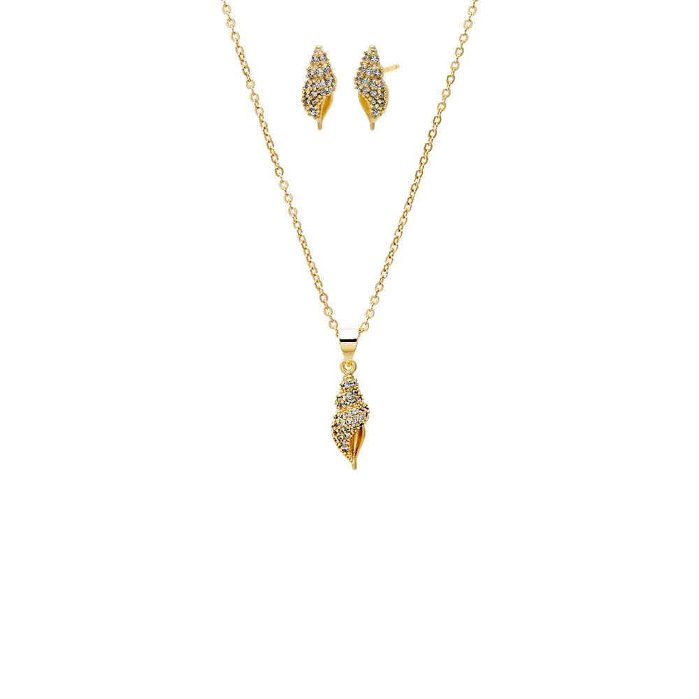 Pave Shell Earring & Necklace Combo Set