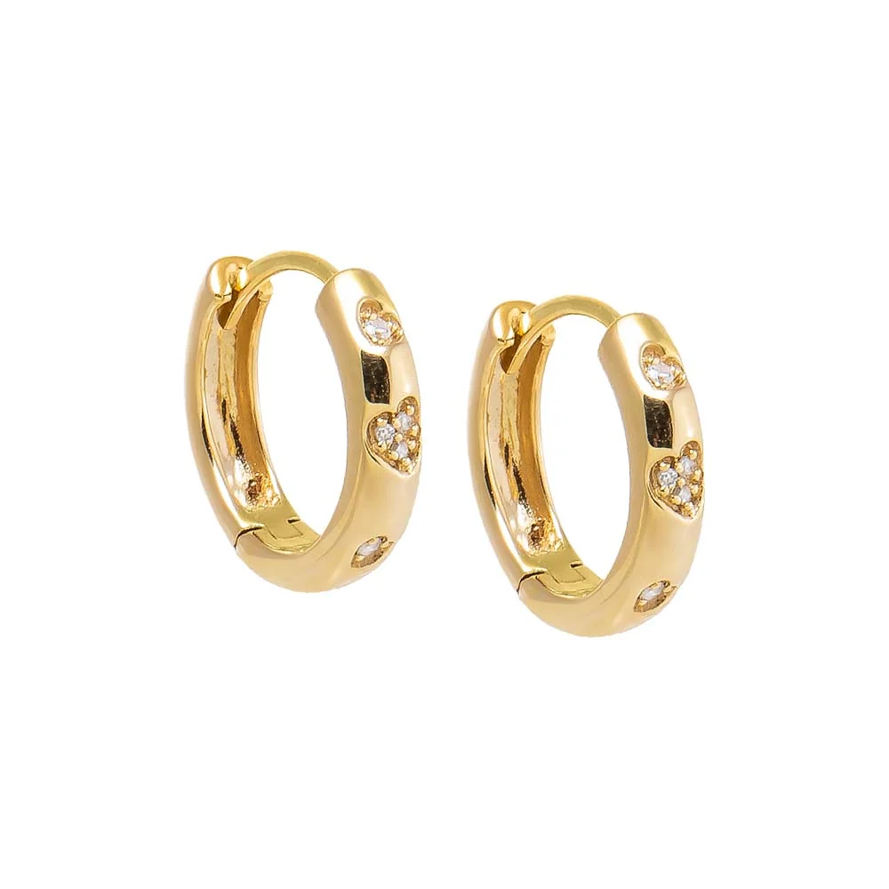 Diamond Scattered Heart Huggie Earring 14K