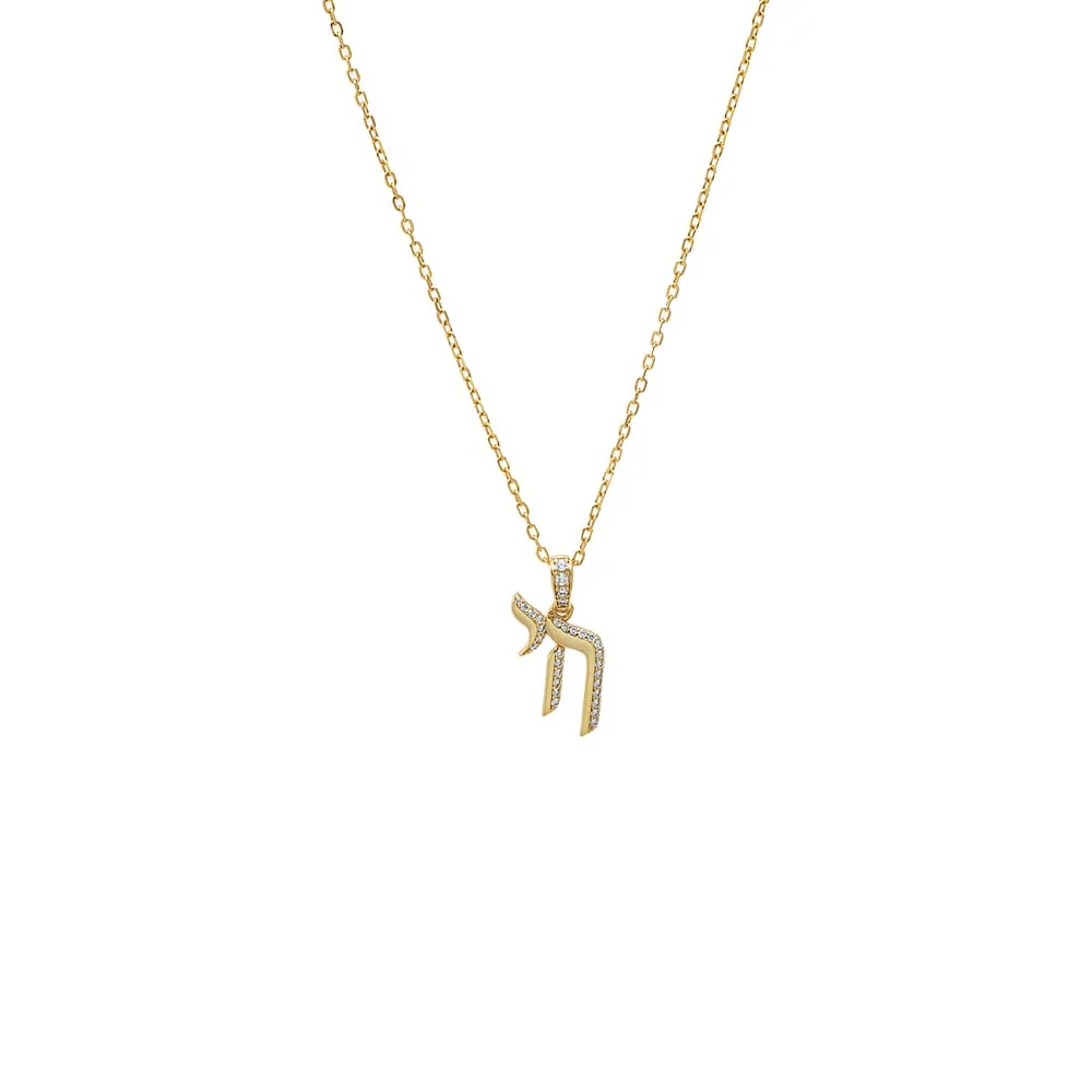 Mini CZ Pave Shape Chai Charm Necklace
