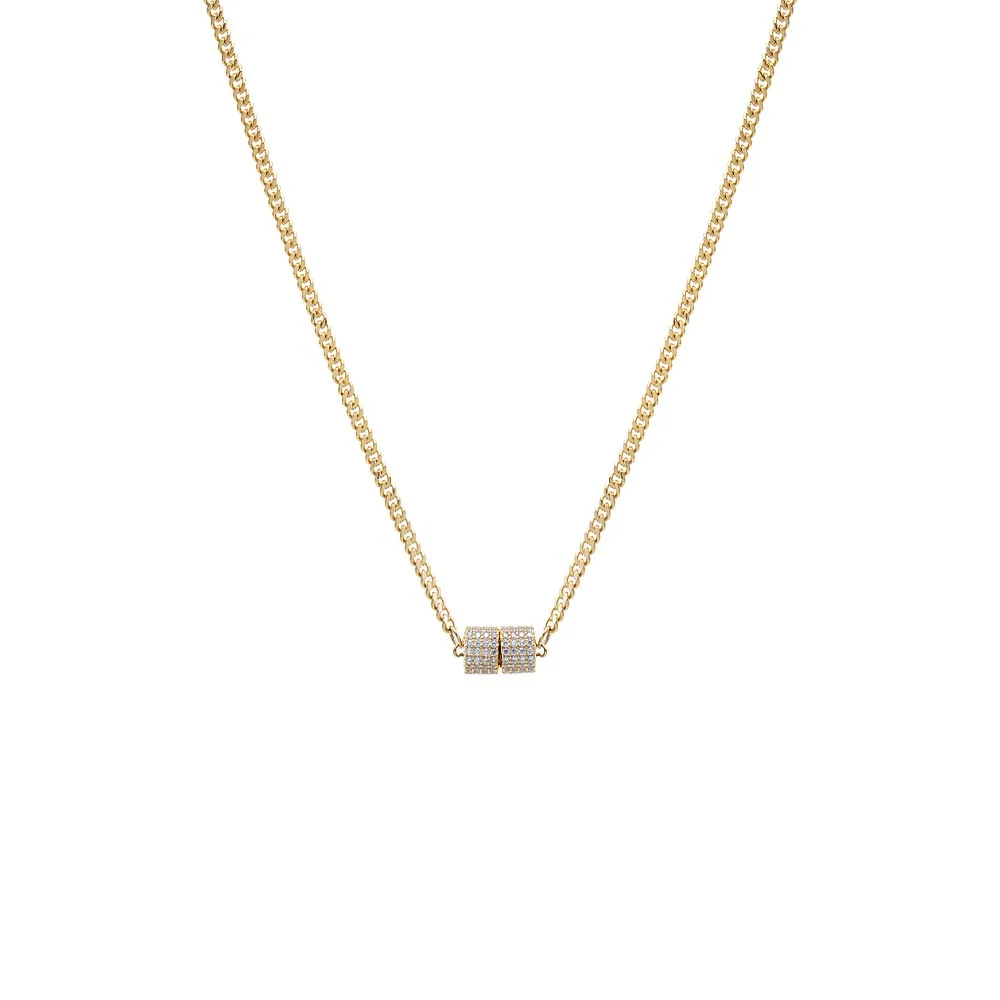 CZ Pave Rondelle Cuban Chain Necklace