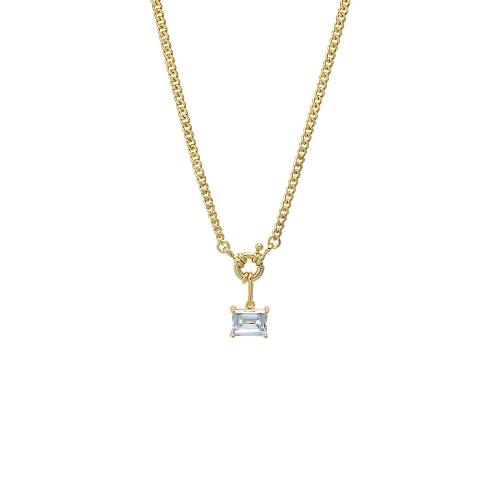 Colored CZ Emerald Charm Cuban Toggle Necklace