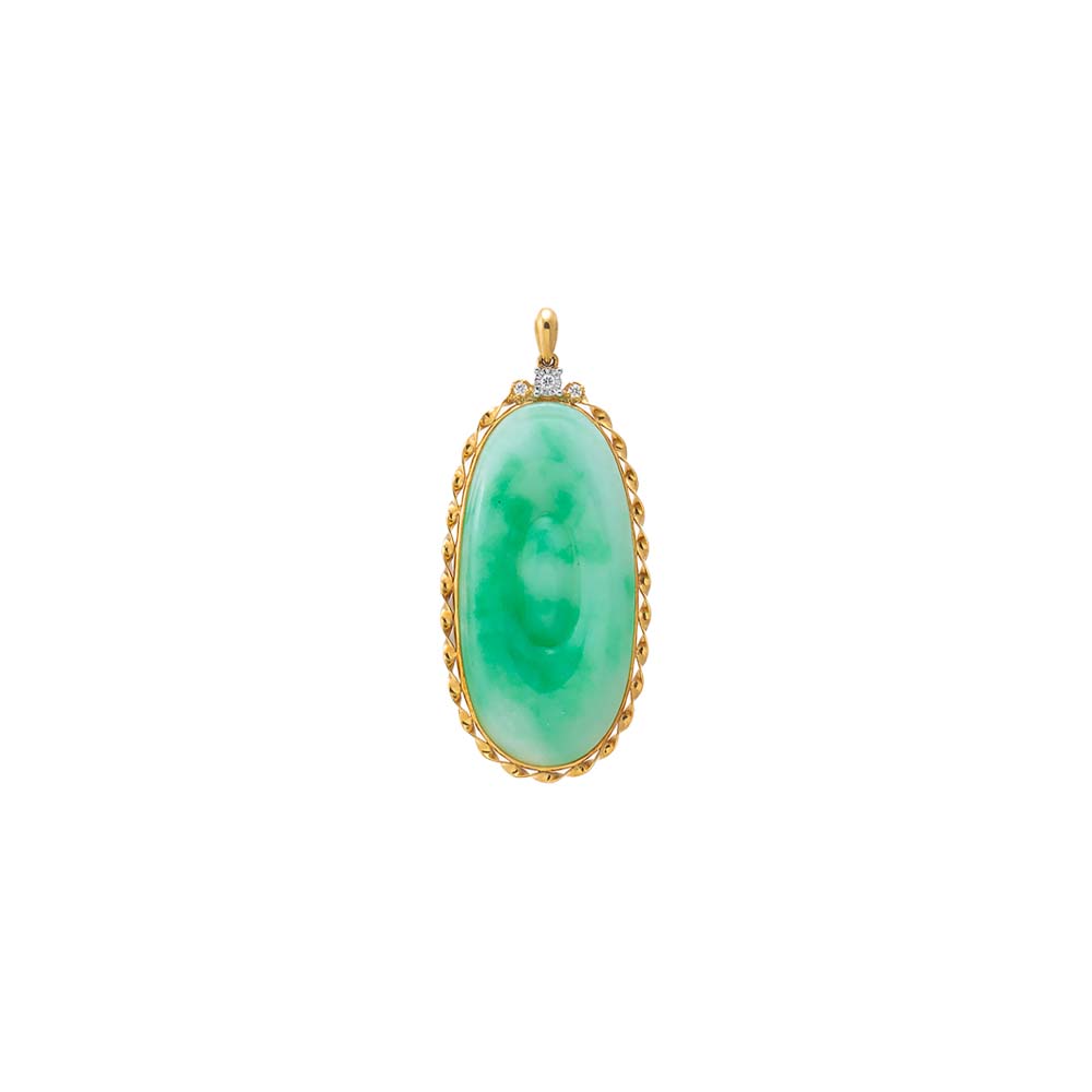 Jade Diamond Accent Heirloom Pendant Necklace 18K
