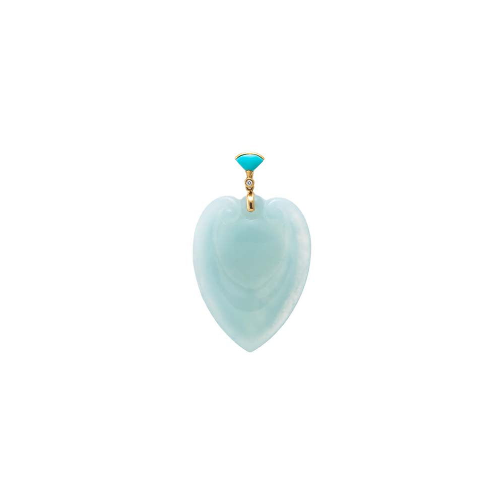 Blue Chalcedony Heart Pendant 18K