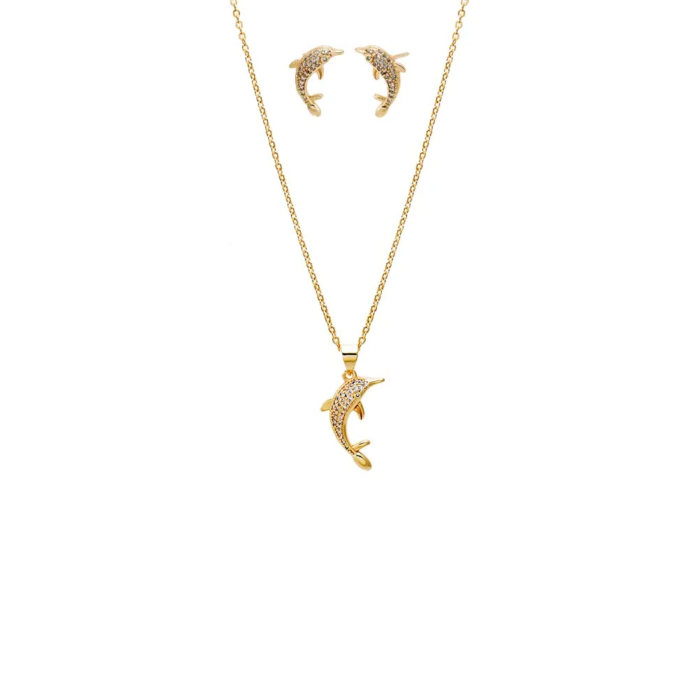 Pave Dolphin Earring & Necklace Combo Set