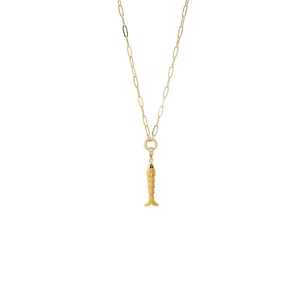 Solid Drop Fish Pendant Multi Chain Clicker Necklace