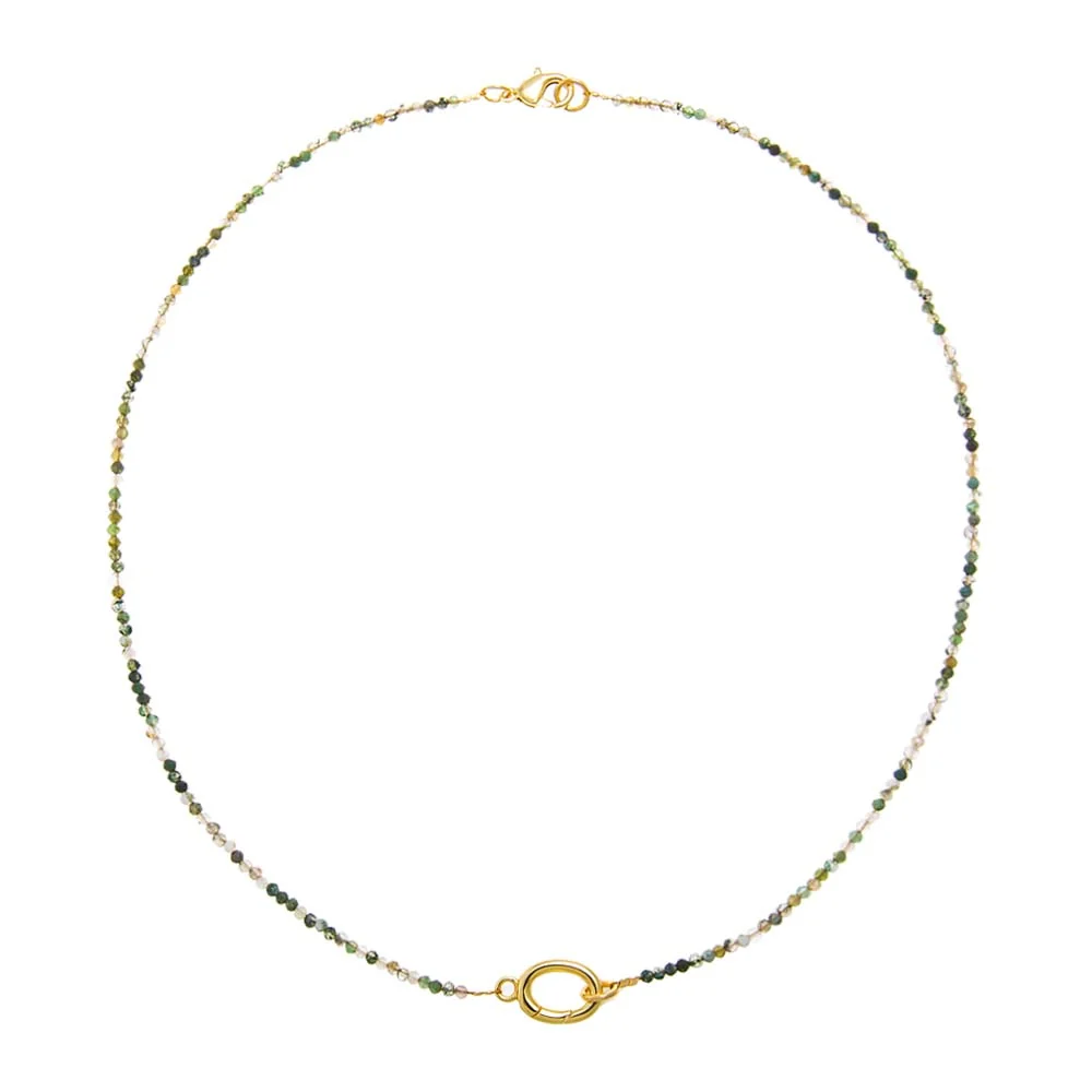 Moss Agate Natural Stone Beaded Chain Clicker Necklace