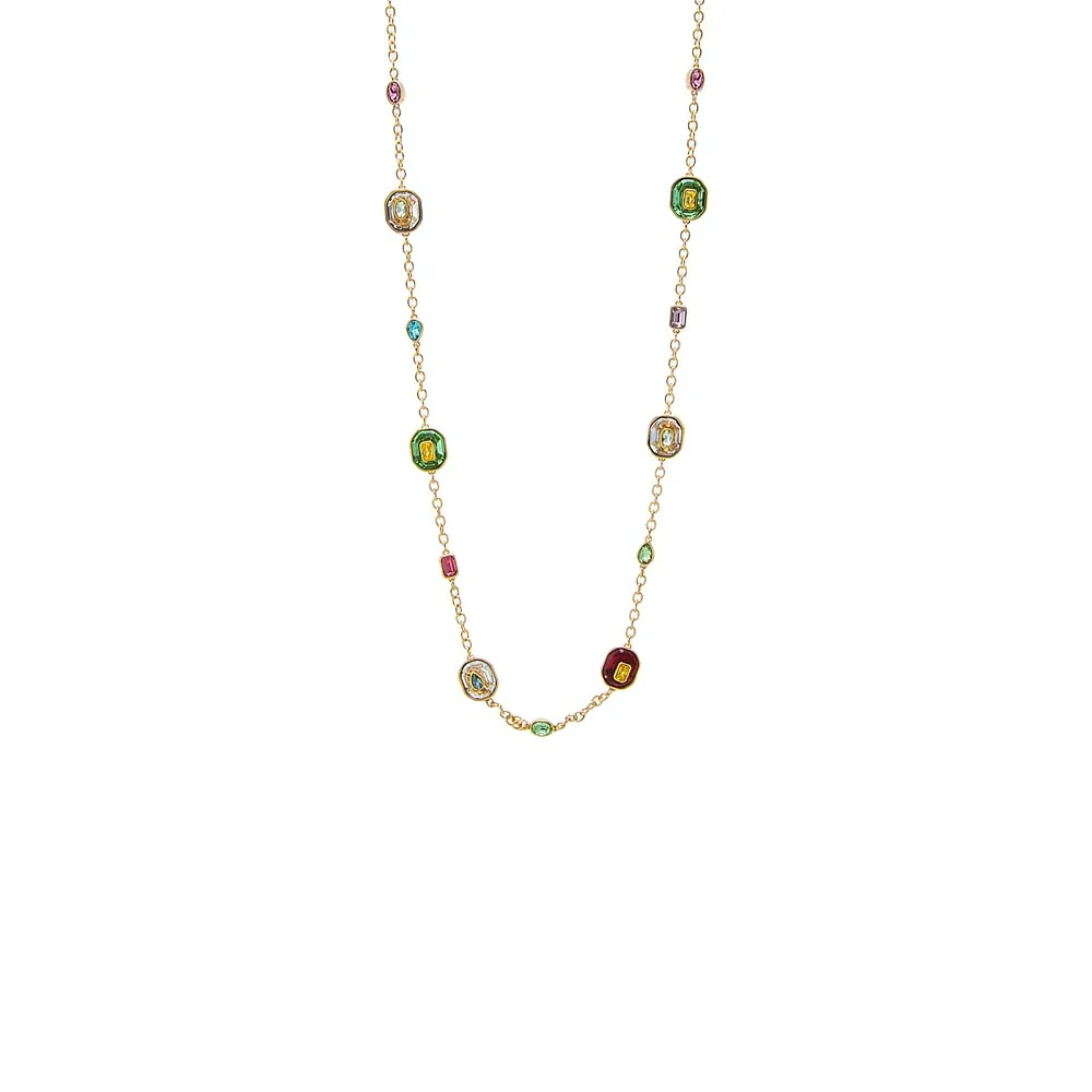 Multi Colored Square Stone Link Necklace