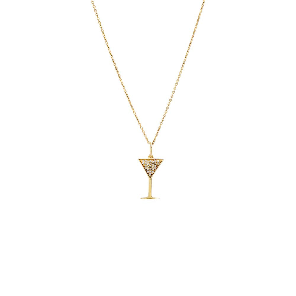 Diamond Pave Martini Glass Charm Necklace 14K