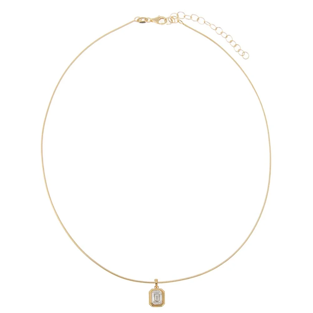 Lab Grown Diamond Emerald Bezel Omega Chain Necklace 14K
