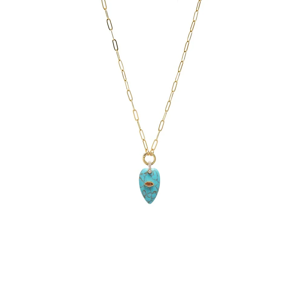 Evil Eye Elongated Heart Natural Stone & Clicker Toggle Necklace