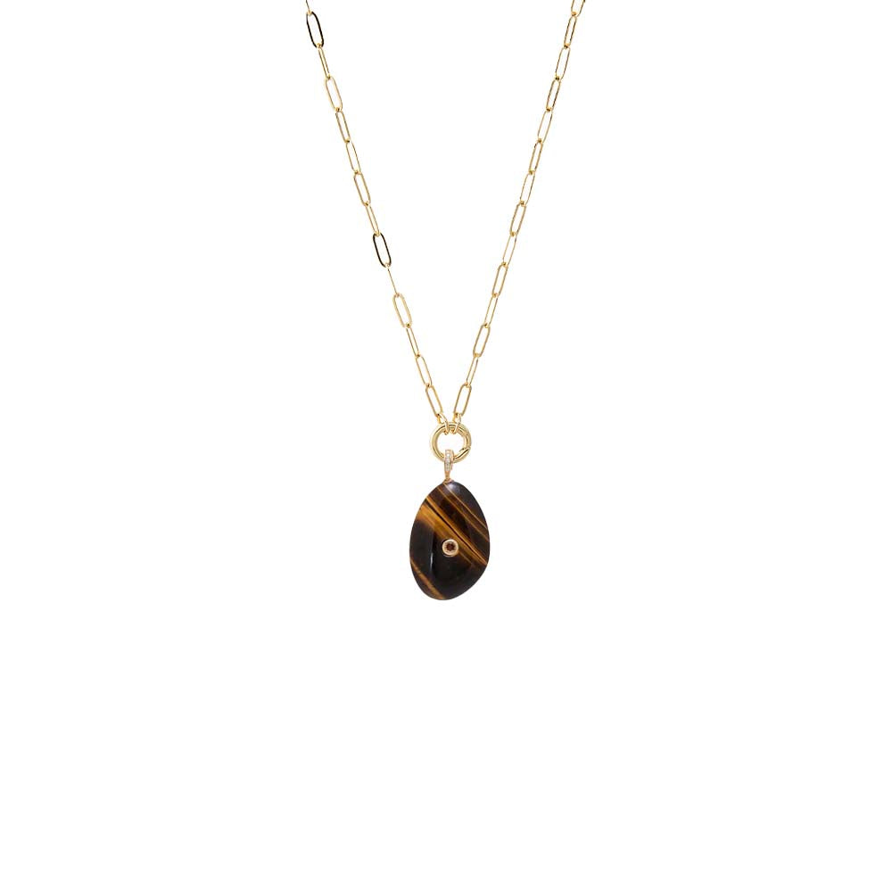 Colored CZ Bezel Natural Stone & Clicker Toggle Necklace