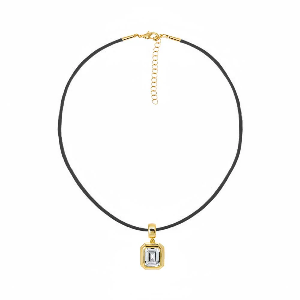 Colored CZ Emerald Bezel Pendant & Rope Chain Choker Necklace