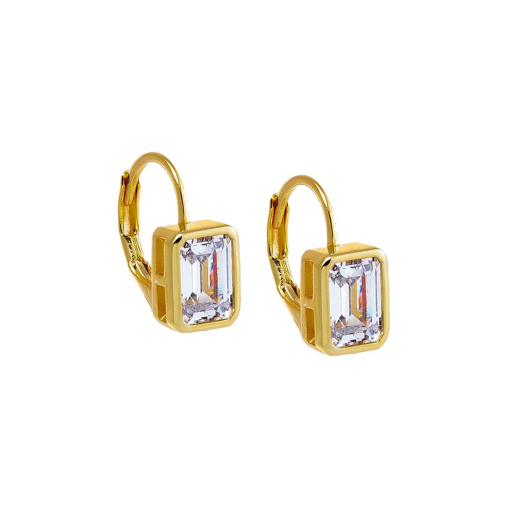 CZ Bezel Emerald Baguette Huggie Earring