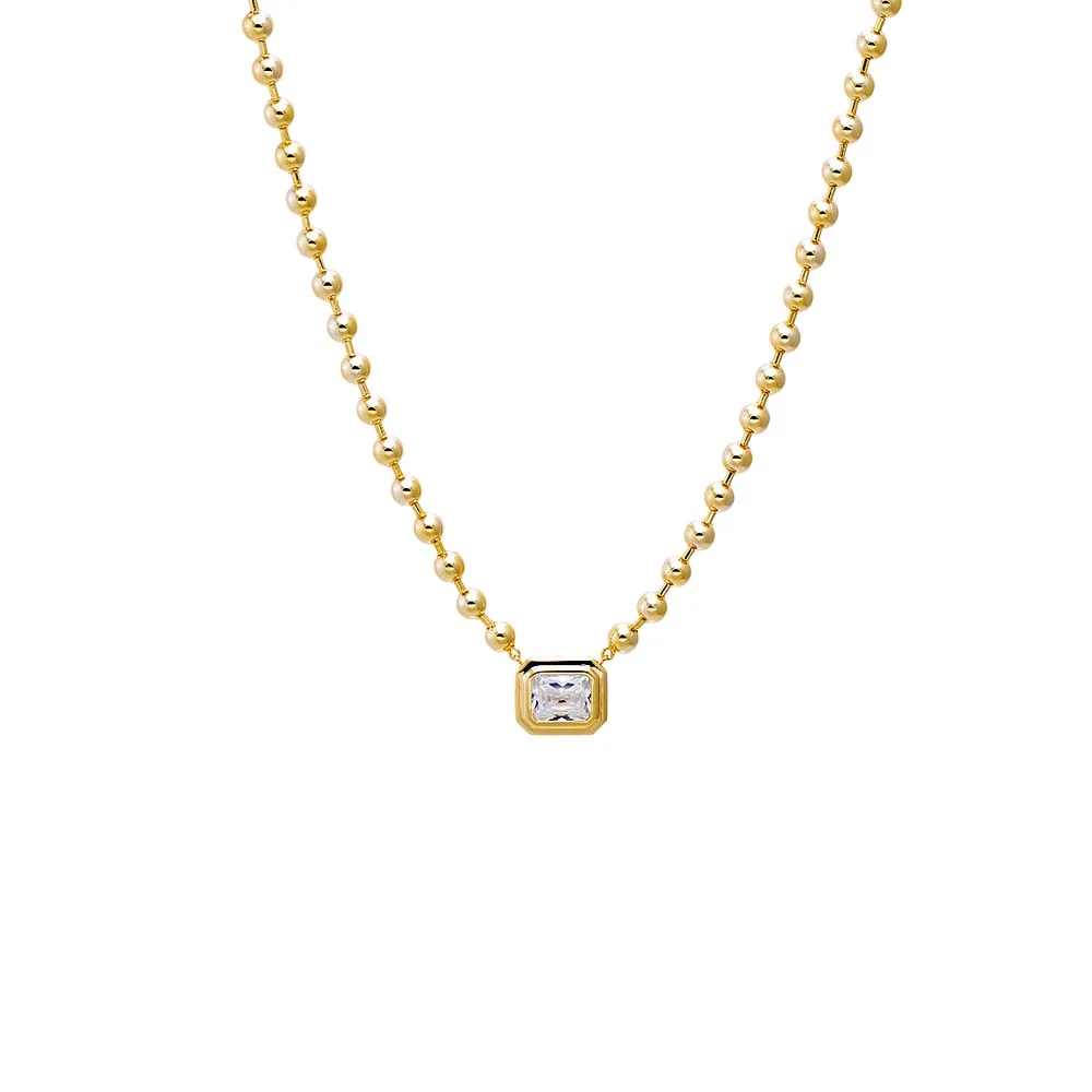 Beaded Square CZ Pendant Necklace