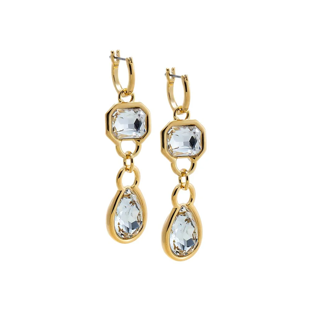 CZ Emerald X Pear Bezel Drop Hoop Earring
