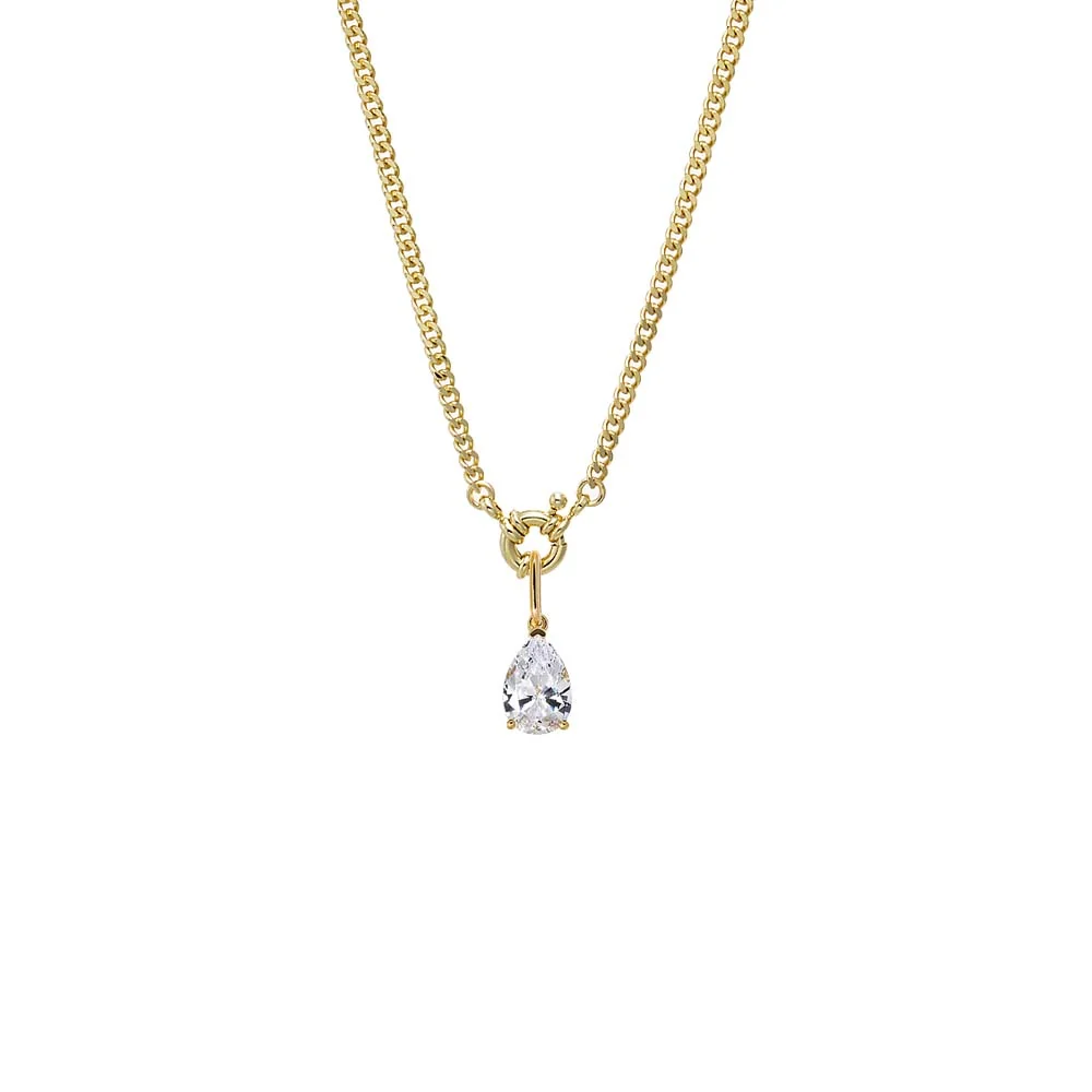 Colored CZ Pear Charm Cuban Toggle Necklace