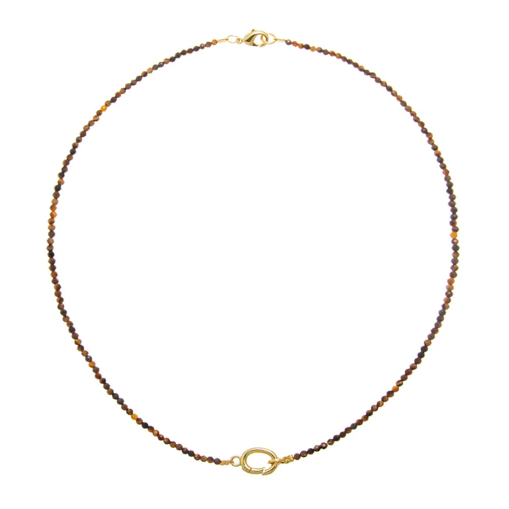 Tiger Eye Natural Stone Beaded Chain Clicker Necklace