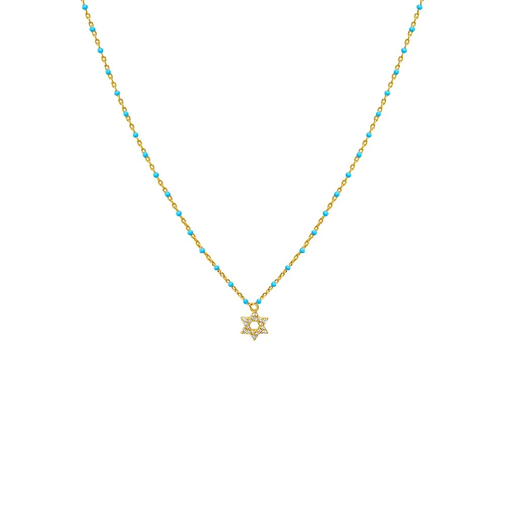 Colored Beaded Enamel Star Of David Necklace