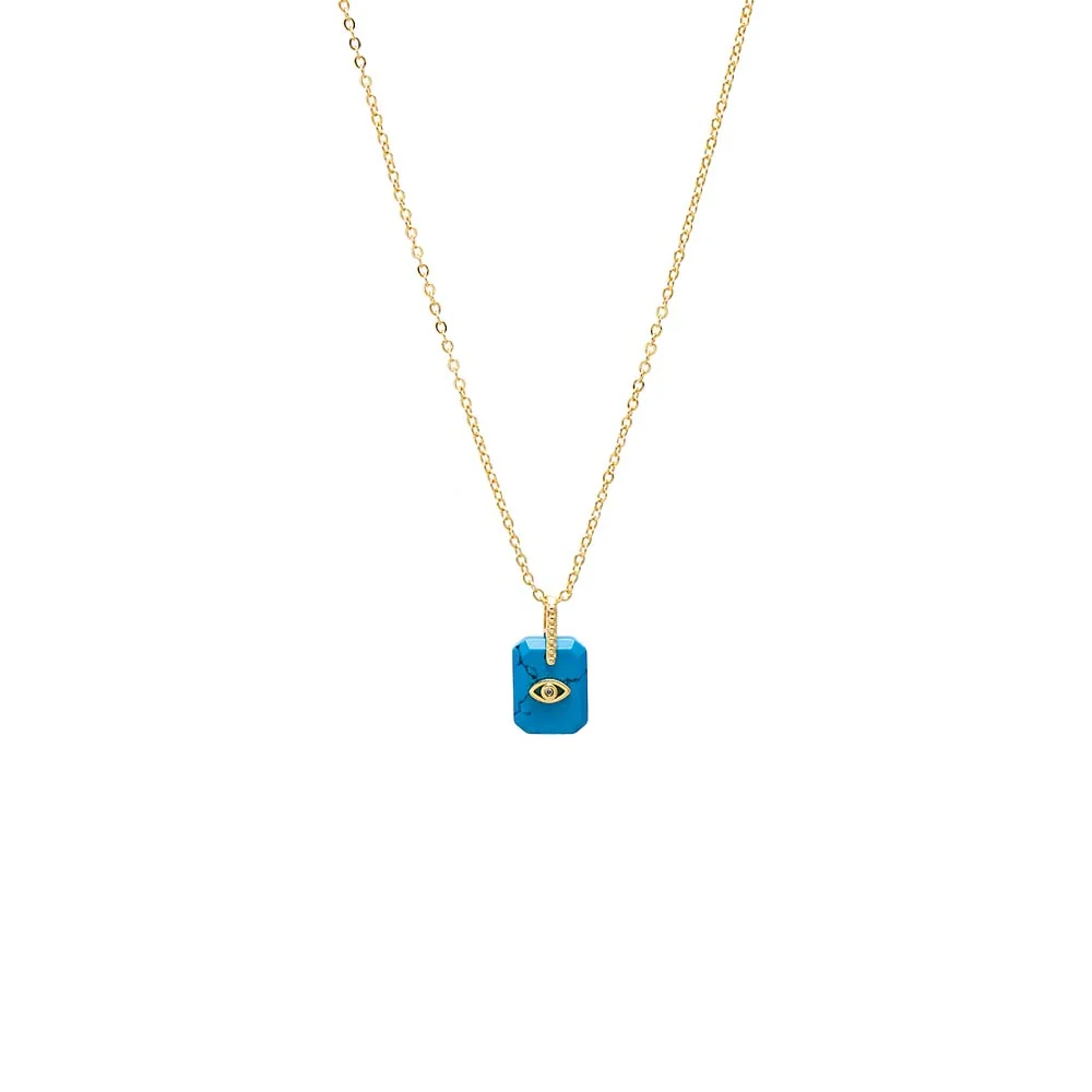 Turquoise Evil Eye Dog Tag Necklace