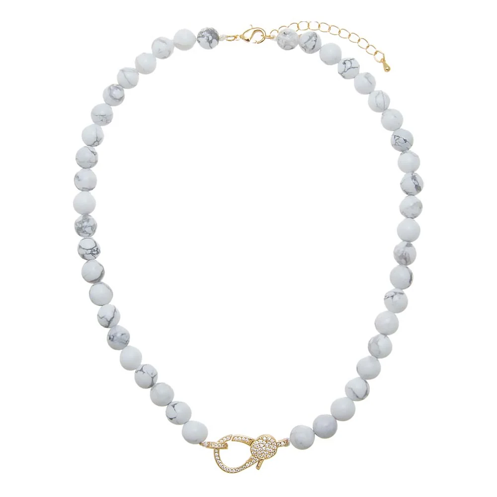 Marble White Natural Stone Pave Lobster Clasp Necklace