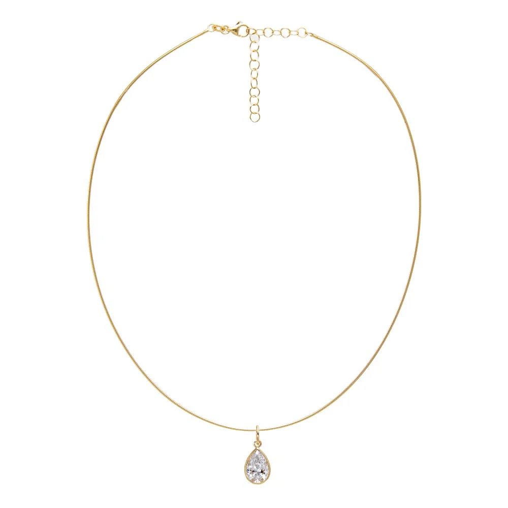 Lab Grown Diamond Pear Bezel Omega Chain Necklace 14K