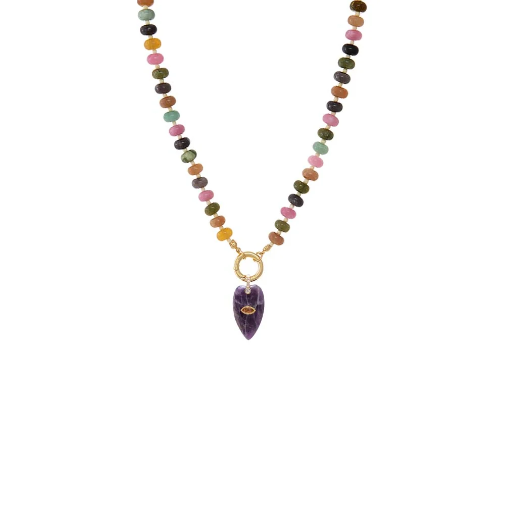 Evil Eye Elongated Heart Pendant Beaded Clicker Necklace - Image 8