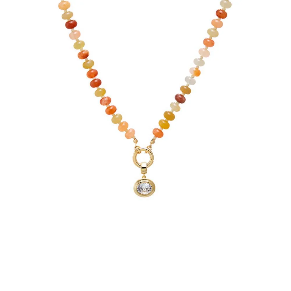 Colored Natural Stone Beaded /CZ Oval Bezel Charm Necklace - Image 9