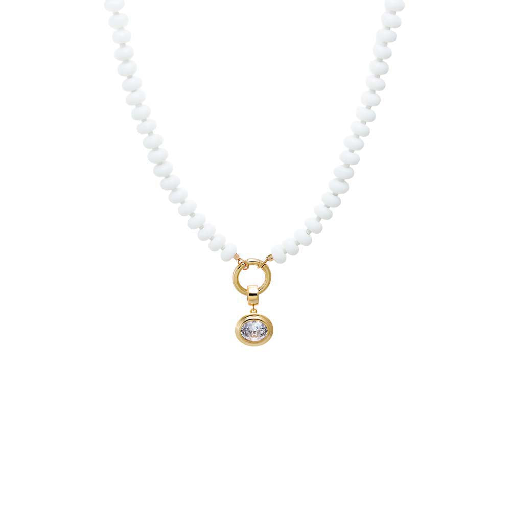 Colored Natural Stone Beaded /CZ Oval Bezel Charm Necklace - Image 10