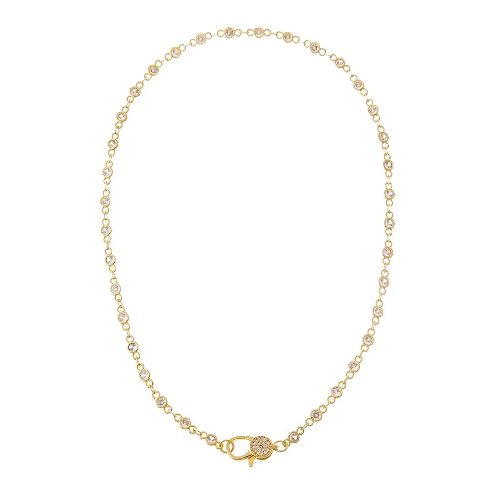 Colored CZ Bezel Pave Clasp Tennis Link Chain Choker Necklace