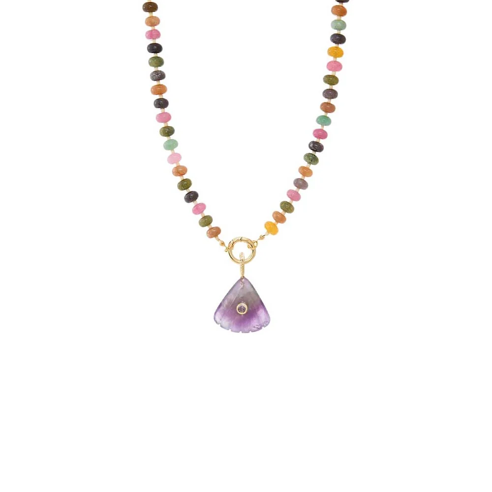 Colored CZ Bezel Natural Stone Fan Charm - Image 5