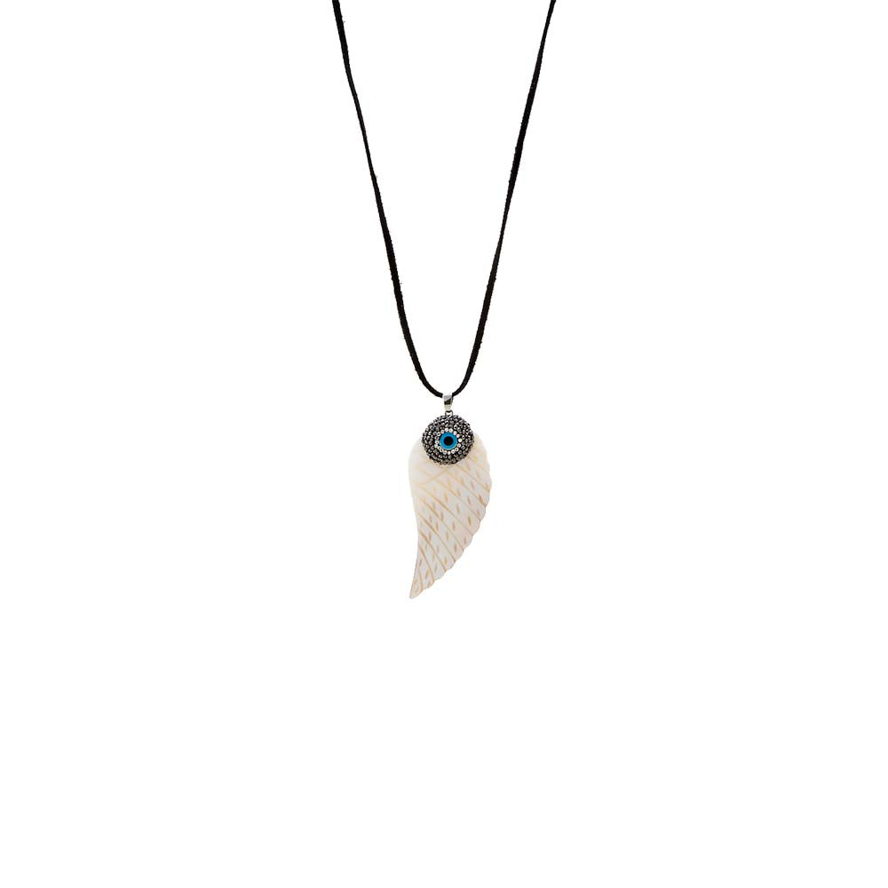 Evil Eye Onyx CZ & Pearl Feather Charm Rope Necklace