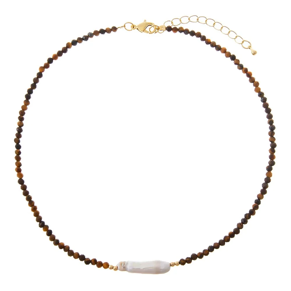 Colored Beaded Freshwater Pearl Bar Necklace