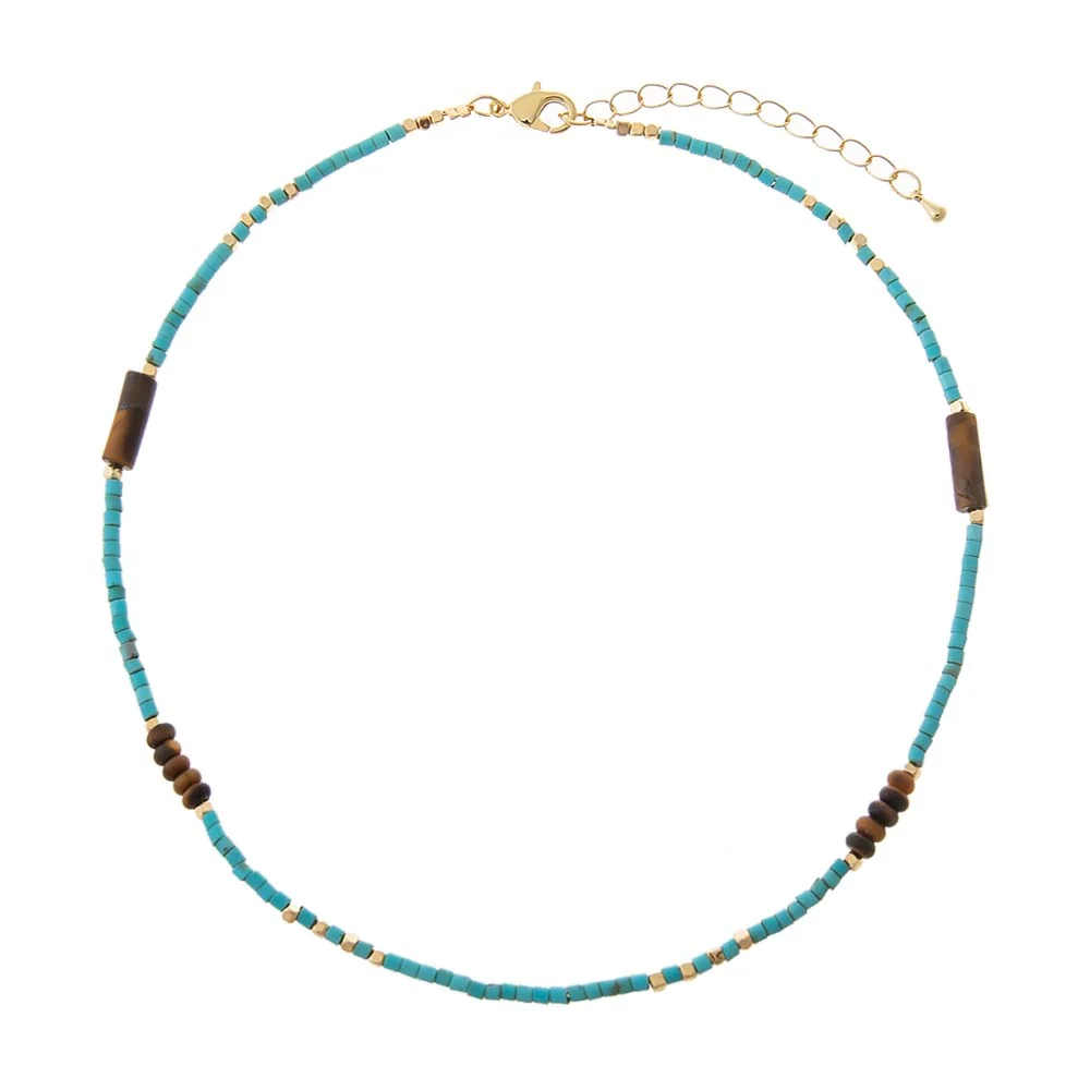 Turquoise /Tiger's Eye Minimalist Beaded Choker Necklace