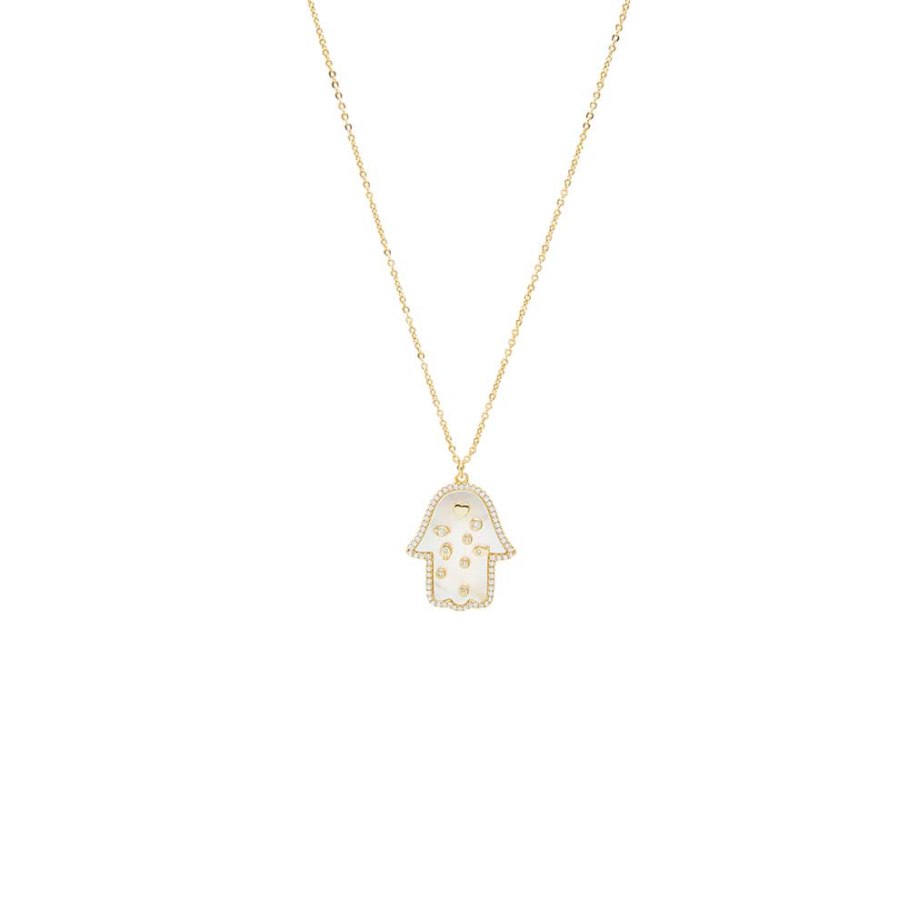 Hamsa Mother Of Pearl Multi Charms Pendant Necklace