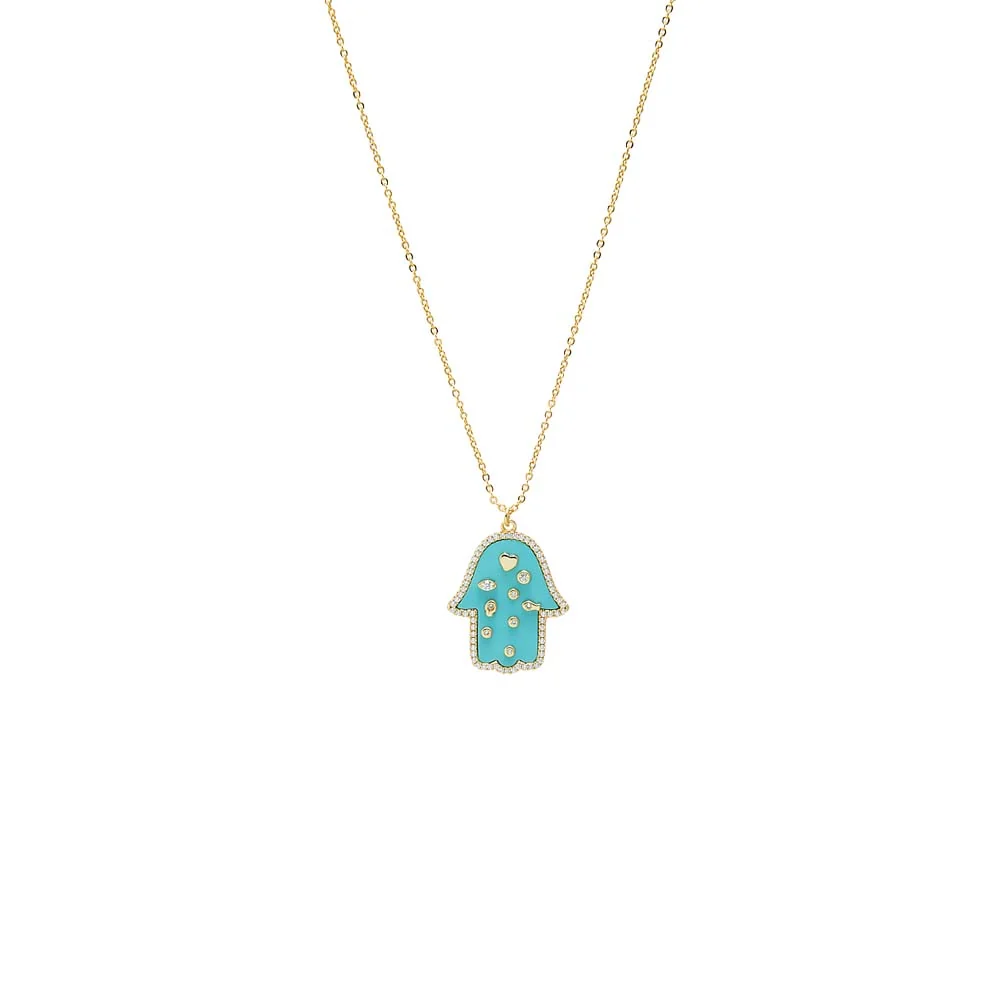 Hamsa Turquoise Multi Charms Pendant Necklace