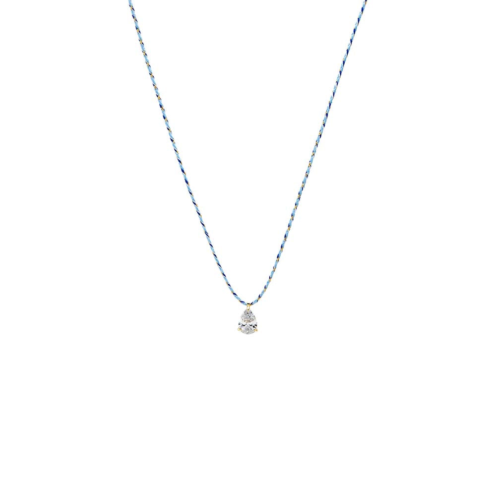 CZ Pear Solitaire Twisted Silk Cord Choker Necklace