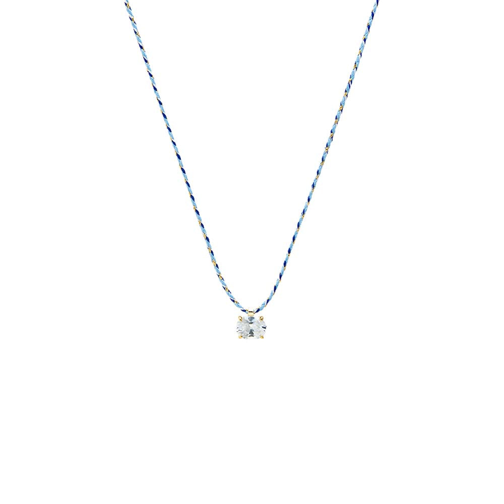 CZ Oval Solitaire Twisted Silk Cord Choker Necklace