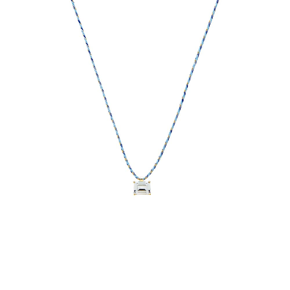 CZ Emerald Solitaire Twisted Silk Cord Choker Necklace