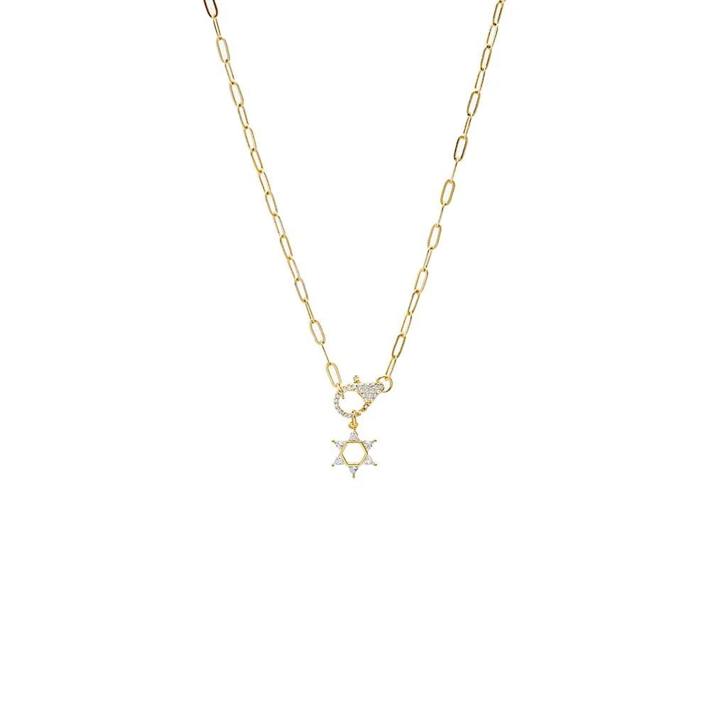CZ Star of David Clasp Charm Necklace
