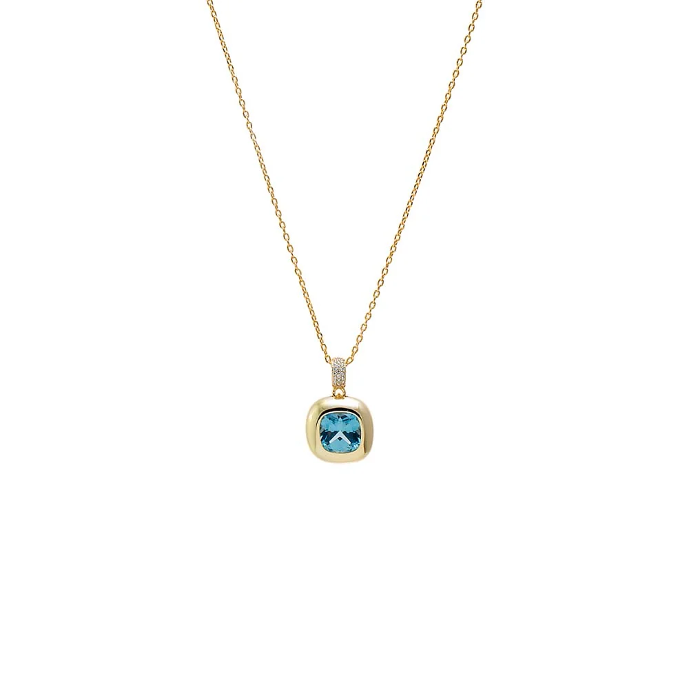 Aquamarine Cushion Cut Drop Pendant Necklace