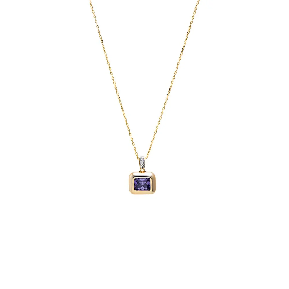 Purple Amethyst Emerald Cut Pendant Necklace