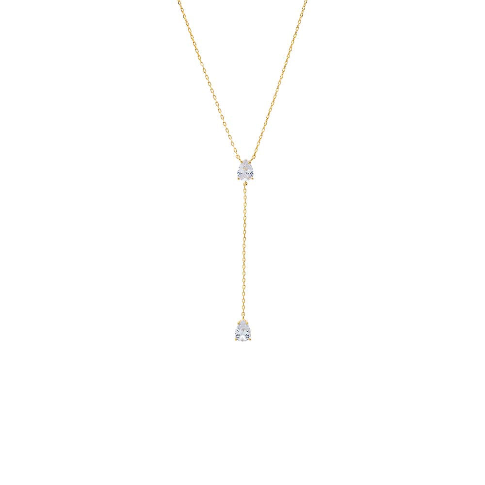 Double Pear Drop Chain Lariat Necklace
