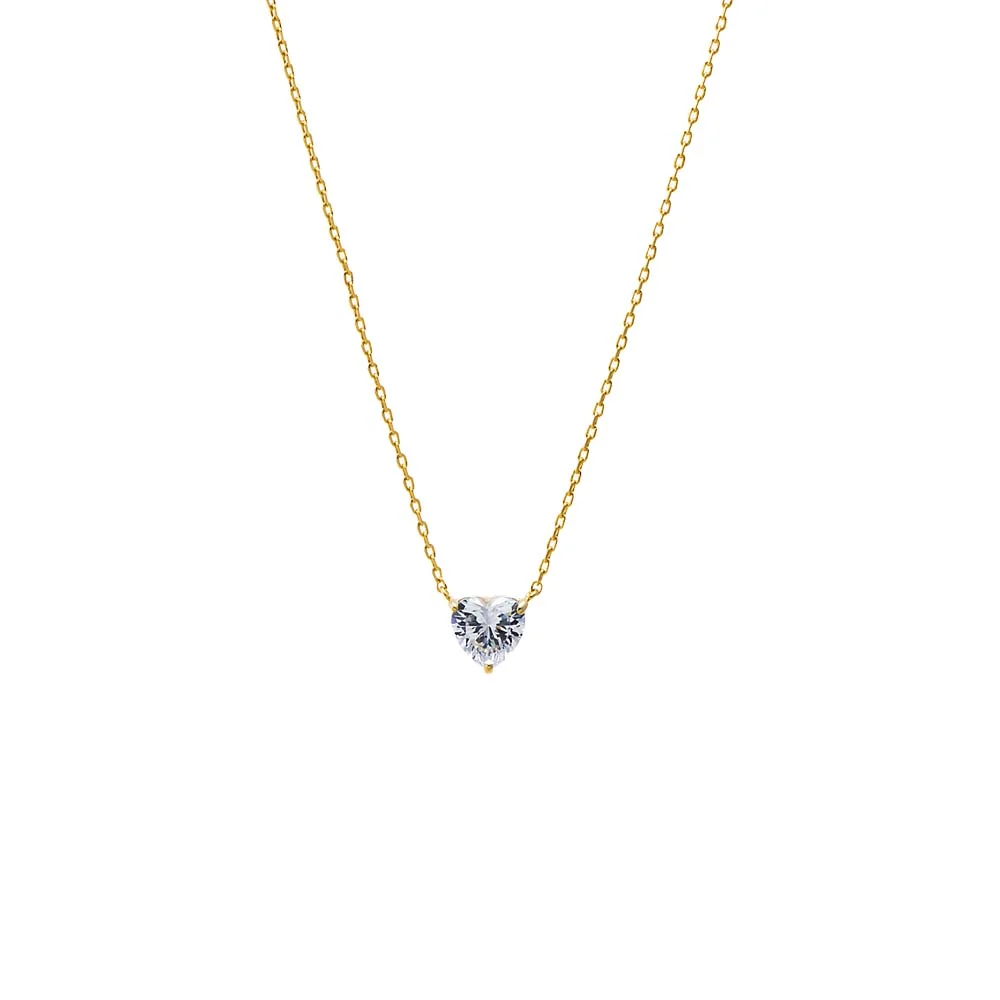 CZ Solitaire Heart Pendant Necklace