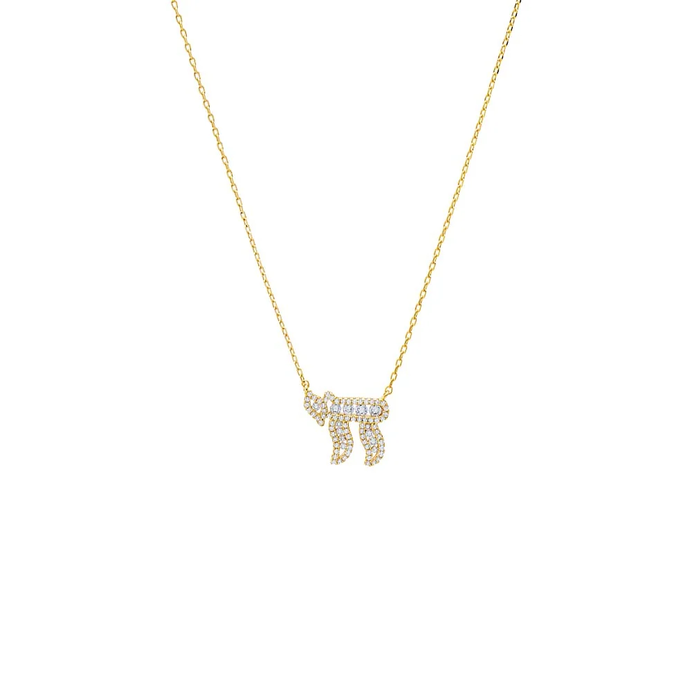 Mini CZ Pave Chai Pendant Necklace
