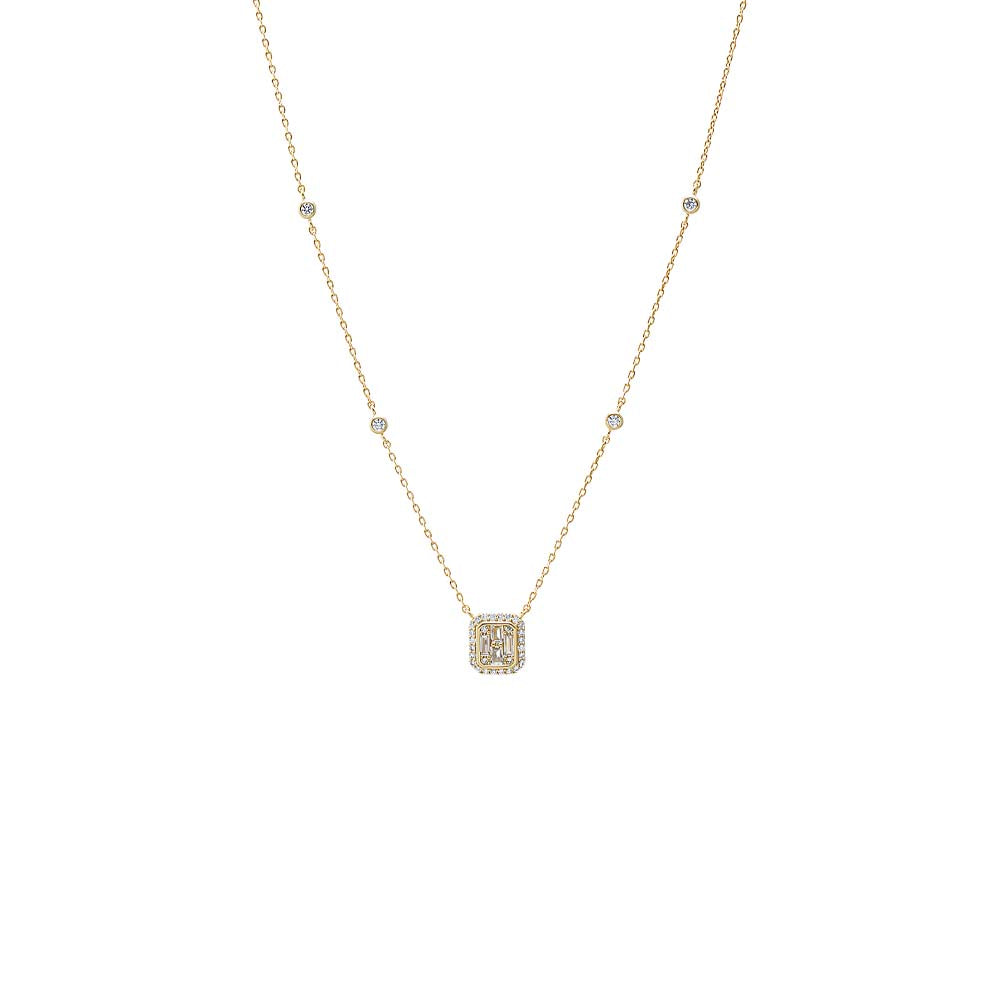 CZ Pave X Baguette Halo Pendant Necklace