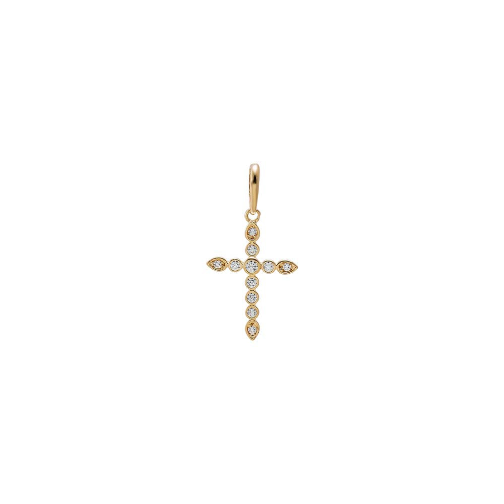 CZ Bezel Cross Charm 14K